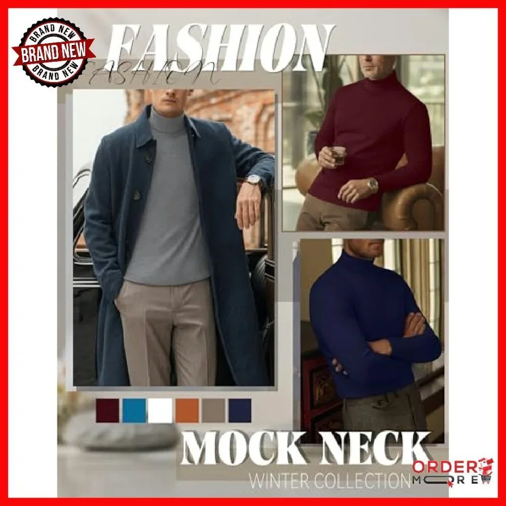 Men's Big Tall Turtleneck Shirts 6 Pack Long Sleeve Thermal Tops
